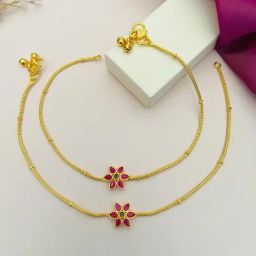 Abdesigns Gold-Tone Plated Kempstone Studded Classic Anklets-image-89