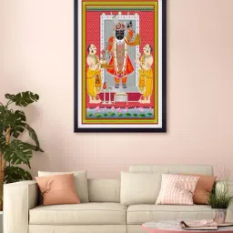 999store Pink & Yellow Srinath Ji Printed Canvas Painting-image-26