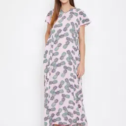 The Kaftan Company Pink Printed Nighty-image-15