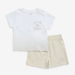 HOP Baby by Westside Beige Text Printed Cotton T-Shirt & Shorts Set-image-52