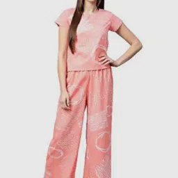 YASH GALLERY Pink Cotton Printed Top Pyjama Set-image-87