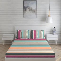Boutique Living India Grey & Pink 160 TC Cotton Stripe Tease King Bed Sheet with Pillow Cover-image-57