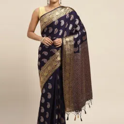 Mimosa Navy Silk Woven Saree With Unstitched Blouse-picture-24