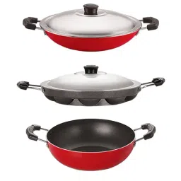 Nirlon Red Aluminium Non-Stick Cookware Set of 3-4