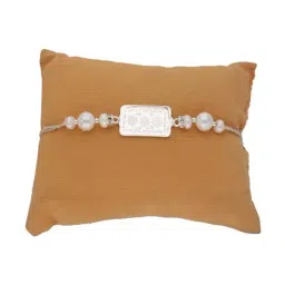 Sri Jagdamba Pearls 0.99 Silver Shree Om Swastik Freshwater Pearls & CZ Rakhi-image-13