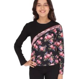 Cutecumber Kids Black & Pink Floral Print Full Sleeves Top-image-49
