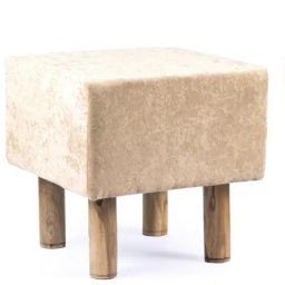 Ikiriya Verona Solid Beige Wood Stool Sparkle Velvet Finish-image-83