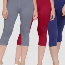 Gracit Grey & Maroon Mid Rise Capris - Pack Of 3-picture-17