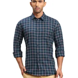 Parx Blue Cotton Slim Fit Checks Shirts-image-62