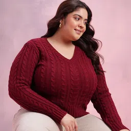 DressBerry Curve V-Neck Cable Knit Pullover-picture-5