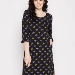 Clovia Black Cotton Printed With Pocket Night Dress-image-34