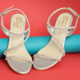 D'LORZERI Women's Silver Ankle Strap Sandals-image-95