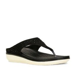 Bata Women's GEM Black Thong Wedges-image-5