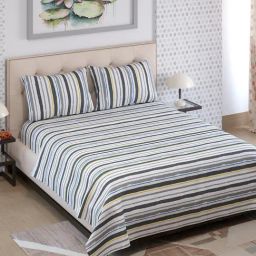 Layers Zen Collection 225TC Gray Striped King Size FlatBedsheet Set-picture-1