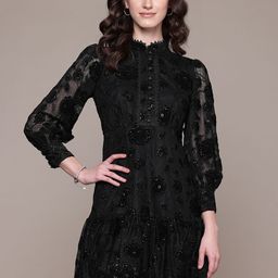 Label Ritu Kumar Floral Embroidered Bishop Sleeve A-Line Mini Dress-image-69