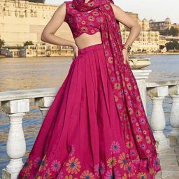 KALINI Embroidered Sequinned Silk Semi-Stitched Lehenga & Unstitched Blouse With Dupatta-picture-6