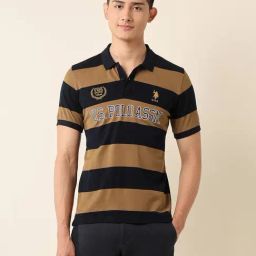 U.S. Polo Assn. Blue Cotton Slim Fit Striped Polo T-Shirt-image-44