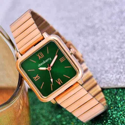 DressBerry Women Dial & Stainless Steel Bracelet Style Straps Analogue Watch 501 Green Rose Gold Roman-image-73