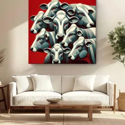 999Store Grey & Red Canvas Abstract Representation Of Cows In A Herd Painting image 1