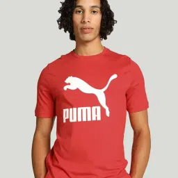 Puma Classics Red Regular Fit Logo Print Cotton Crew T-Shirt-image-35