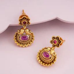 Kushal's Fashion Jewellery Ruby Gold Polished Antique Earring for Women-picture-24