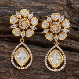 Kushal's Fashion Jewellery White Victorian Polished Kundan Earrings for Women-picture-46