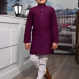 Qtsy Boys Woven Design Embroidered Cotton Kurta with Pyjamas-image-40