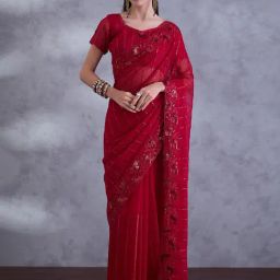 Saree Mall Red Chiffon Embellished Saree with Blouse Piece-picture-29