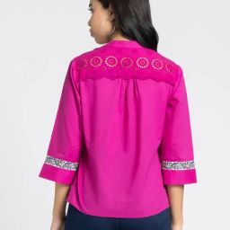 SHAYE Wine V-Neck Three-Quarter Sleeves Casual Top For Women image 2