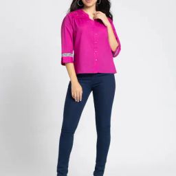 SHAYE Wine V-Neck Three-Quarter Sleeves Casual Top For Women image 5