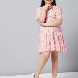 StyloBug Girls Peach Printed Dress-image-16