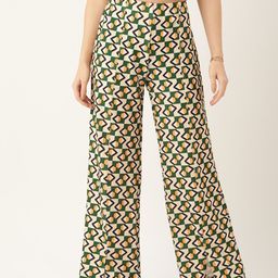 Antheaa Women Beige Printed Loose Fit High-Rise Trousers-image-99