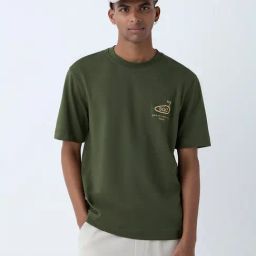 Studiofit by Westside Olive Graphic Relaxed-Fit Cotton-Blend T-Shirt-image-39