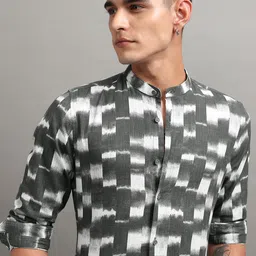 HIGHLANDER Men Mandarin Collar Abstract Printed Cotton Casual Shirt-image-16