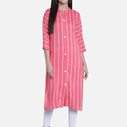 Fabclub Pink Printed Straight Kurta-image-30