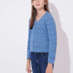 VERO MODA GIRL Girls Blue Cotton Self Pattern Sweater-image-60