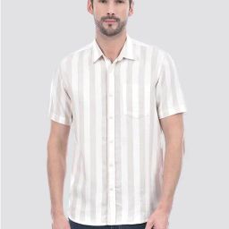 Numero Uno Beige Regular Fit Striped Shirt-image-9
