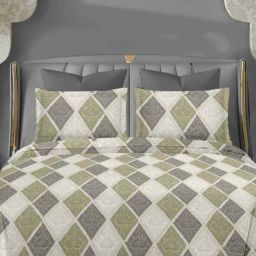 Ariana SORRENTO Grey & Green Cotton 144 TC Double Size Bedsheet With 2 Pillow Covers-picture-6