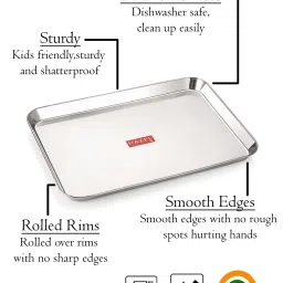 HAZEL Silver Stainless Steel Rectangular Serving Trays - Set of 2 image 2