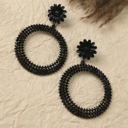 Sohi Maxi Daisy Intricate Circular Black Dangler Earrings for Women & Girls-image-33