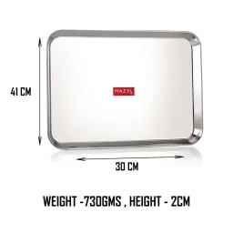 HAZEL Silver Stainless Steel Rectangular Serving Tray - Set of 1 image 4