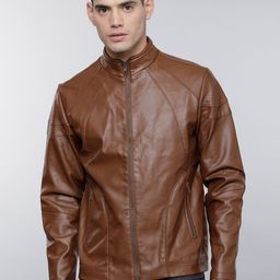 LOCOMOTIVE Men Brown Solid Biker Jacket-image-92