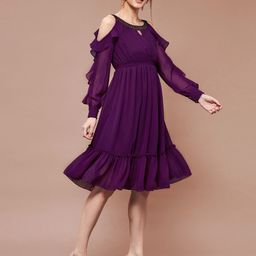 all about you Cold-Shoulder Georgette A-Line Dress-image-47