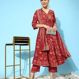 Libas Floral Printed Pleated Gotta Patti Kurta with Trousers & Dupatta-picture-11