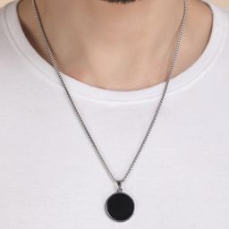 Fashion Frill Men Black Circle Pendant & Chain-image-65