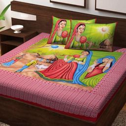Aura Pink And Green Printed Pure Cotton 144 TC Queen Bedsheet Set 2.10cm X 2.30 m-image-4