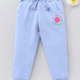 Babyhug Cotton Knit Full Length Lounge Pant Floral Print - Sky Blue-image-4