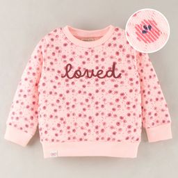 Ollypop Poly Fill Full Sleeves Sweatshirt Loved Text Print - Pink-image-94