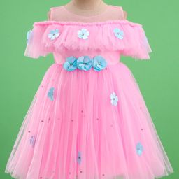 Bluebell Net Sleeveless Party Dress with Floral Applique - Pink-image-98