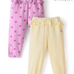 Babyoye Eco Conscious 100% Cotton Solid Colour & Heart Printed Leggings Pack of 2 - Yellow & Pink-image-72